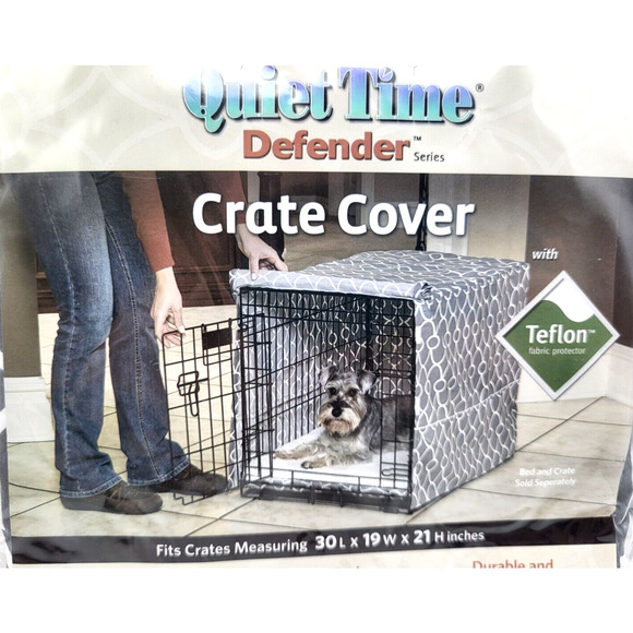 Quiet Time Defender Dog Crate Cover Teflon Gray White Geometric 30x19x21 NEW - Picture 2 of 8